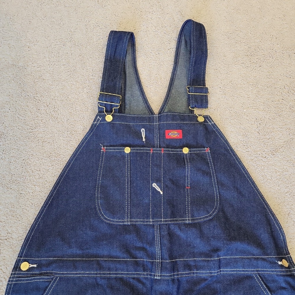 Dickies Dungarees Adult 42x32 Blue Overalls Denim Bib Work Wear Carpenter Men - Picture 2 of 11